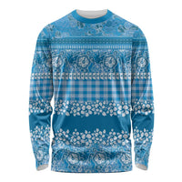 Hawaiian Hibiscus Honu Long Sleeve Shirt Blue Mele Kalikimaka Palaka Spirit - Polynesian Pride