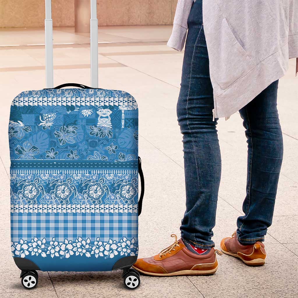 Hawaiian Hibiscus Honu Luggage Cover Blue Mele Kalikimaka Palaka Spirit - Polynesian Pride