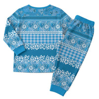 Hawaiian Hibiscus Honu Christmas Pajama Set Blue Mele Kalikimaka Palaka Spirit - Polynesian Pride