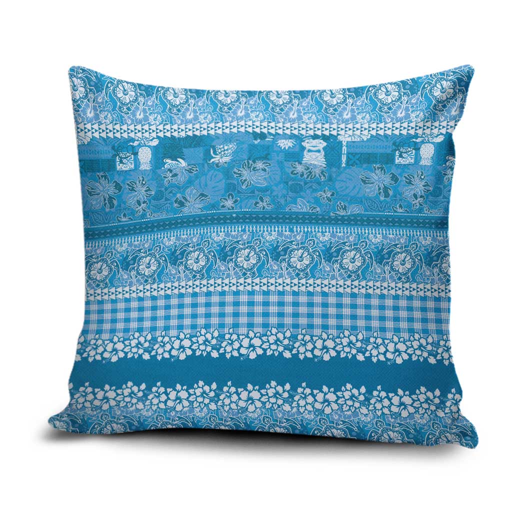 Hawaiian Hibiscus Honu Pillow Cover Blue Mele Kalikimaka Palaka Spirit - Polynesian Pride