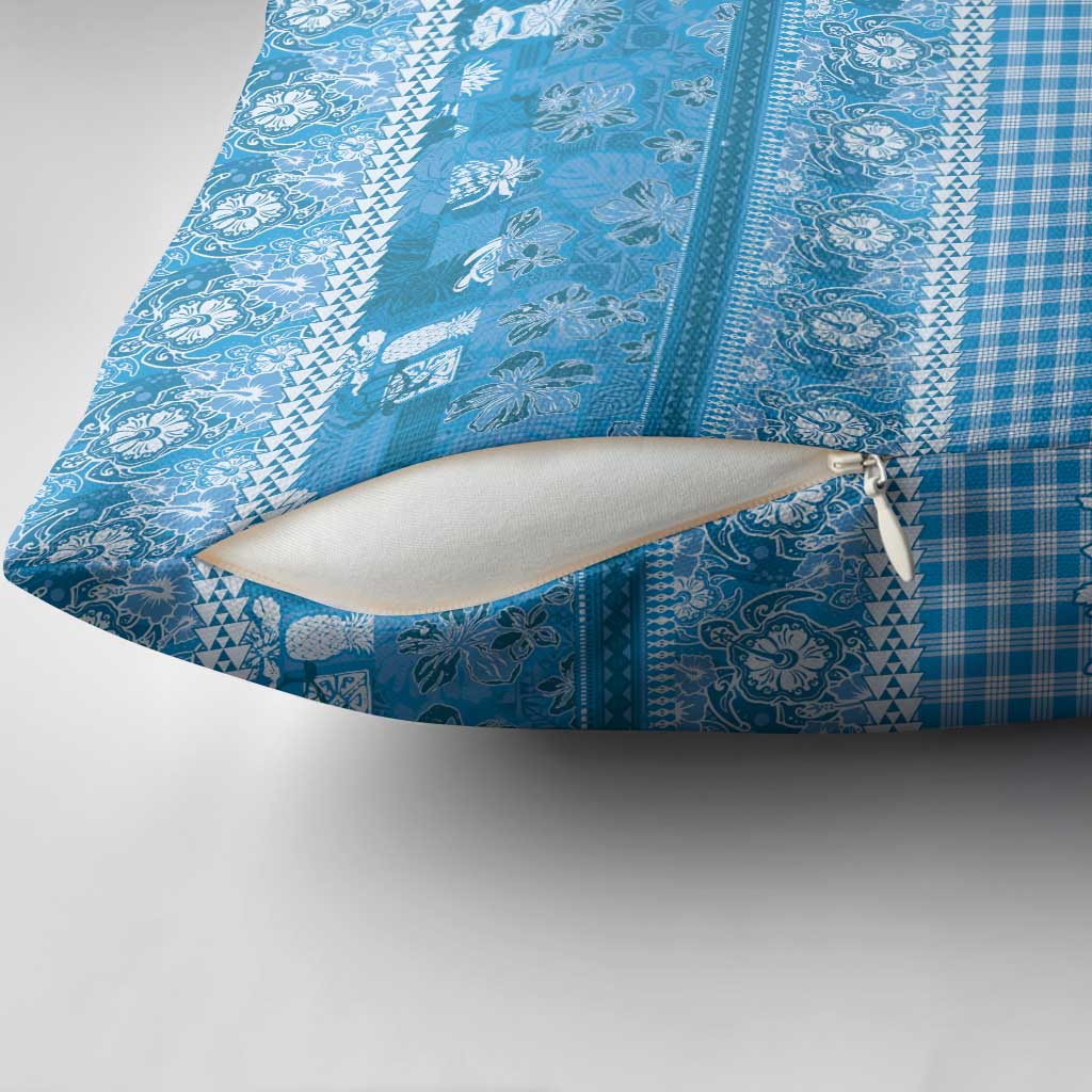 Hawaiian Hibiscus Honu Pillow Cover Blue Mele Kalikimaka Palaka Spirit - Polynesian Pride