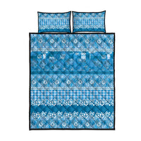 Hawaiian Hibiscus Honu Quilt Bed Set Blue Mele Kalikimaka Palaka Spirit - Polynesian Pride