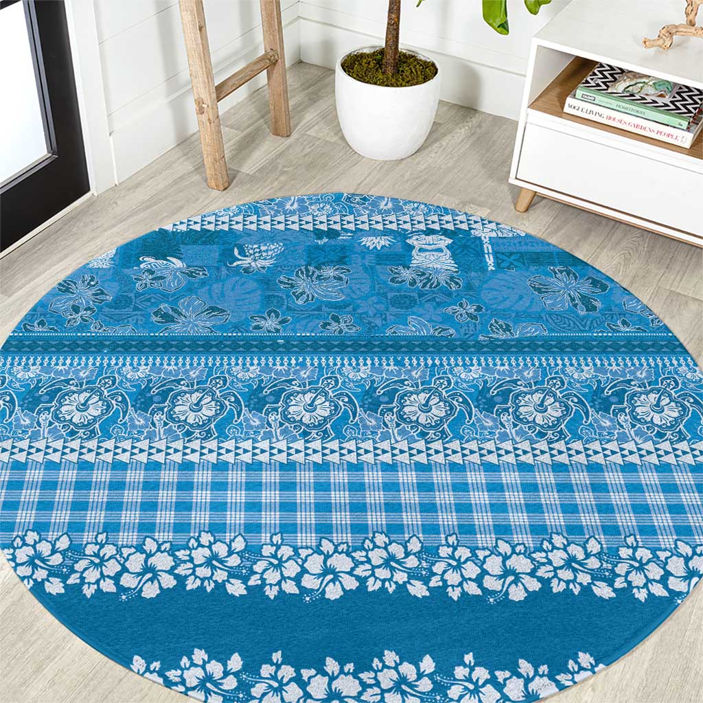 Hawaiian Hibiscus Honu Round Carpet Blue Mele Kalikimaka Palaka Spirit - Polynesian Pride