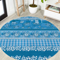 Hawaiian Hibiscus Honu Round Carpet Blue Mele Kalikimaka Palaka Spirit - Polynesian Pride