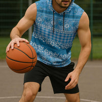 Hawaiian Hibiscus Honu Sleeveless Hoodie Blue Mele Kalikimaka Palaka Spirit - Polynesian Pride