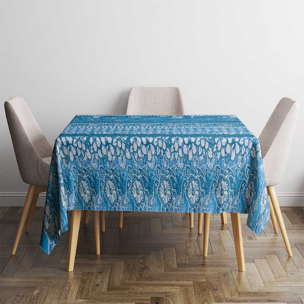 Hawaiian Hibiscus Honu Tablecloth Blue Mele Kalikimaka Palaka Spirit - Polynesian Pride