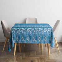 Hawaiian Hibiscus Honu Tablecloth Blue Mele Kalikimaka Palaka Spirit - Polynesian Pride