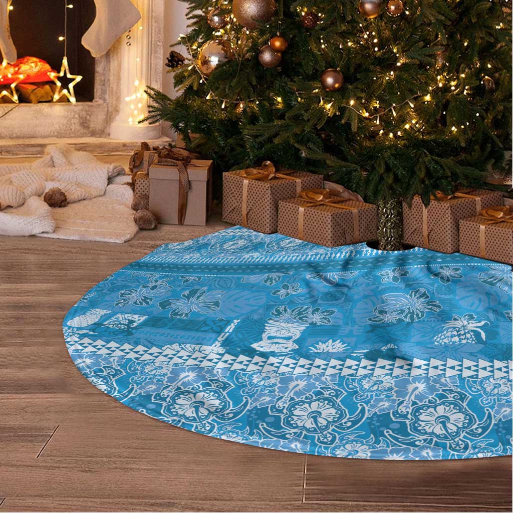 Hawaiian Hibiscus Honu Tree Skirt Blue Mele Kalikimaka Palaka Spirit - Polynesian Pride