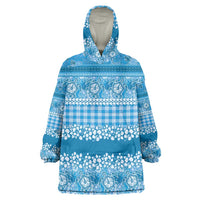 Hawaiian Hibiscus Honu Wearable Blanket Hoodie Blue Mele Kalikimaka Palaka Spirit - Polynesian Pride