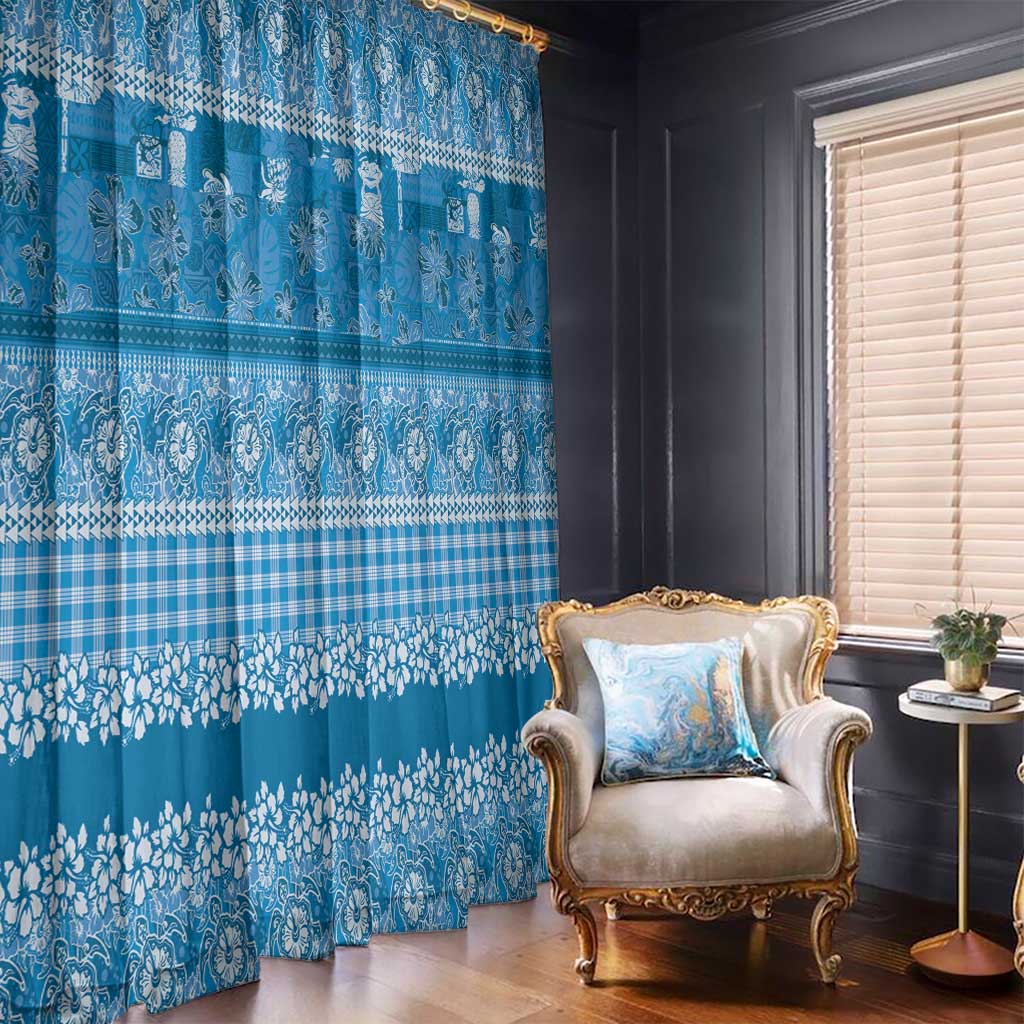 Hawaiian Hibiscus Honu Window Curtain Blue Mele Kalikimaka Palaka Spirit - Polynesian Pride