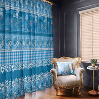 Hawaiian Hibiscus Honu Window Curtain Blue Mele Kalikimaka Palaka Spirit - Polynesian Pride