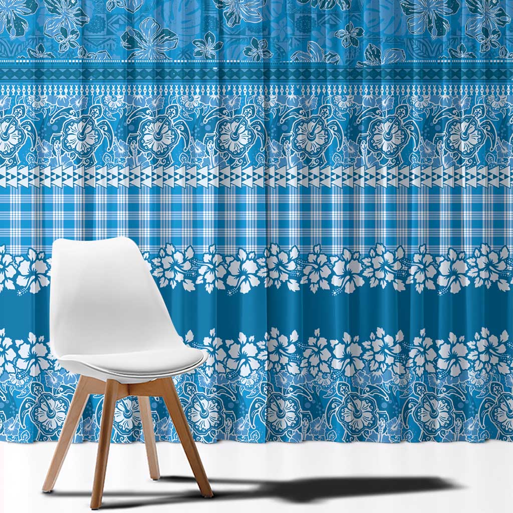 Hawaiian Hibiscus Honu Window Curtain Blue Mele Kalikimaka Palaka Spirit - Polynesian Pride