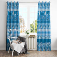 Hawaiian Hibiscus Honu Window Curtain Blue Mele Kalikimaka Palaka Spirit - Polynesian Pride