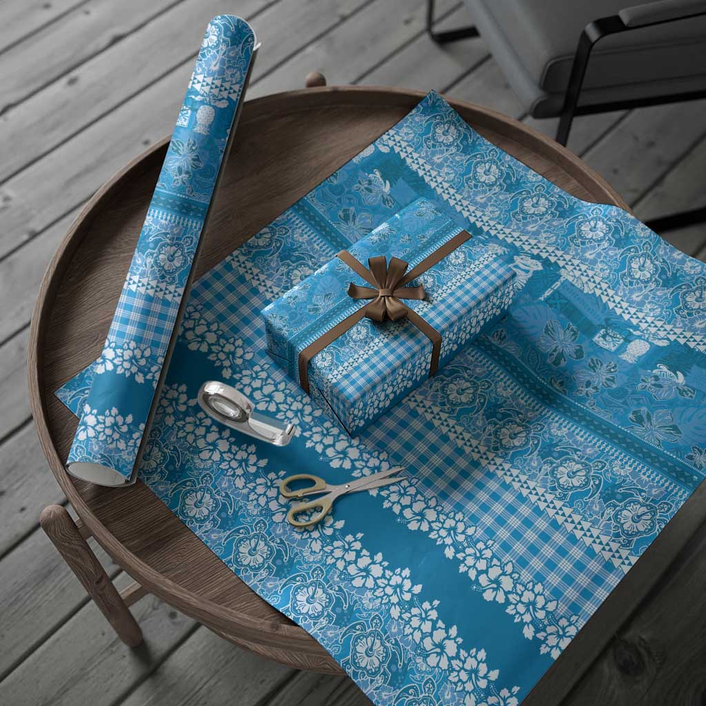 Hawaiian Hibiscus Honu Wrapping Paper Blue Mele Kalikimaka Palaka Spirit - Polynesian Pride