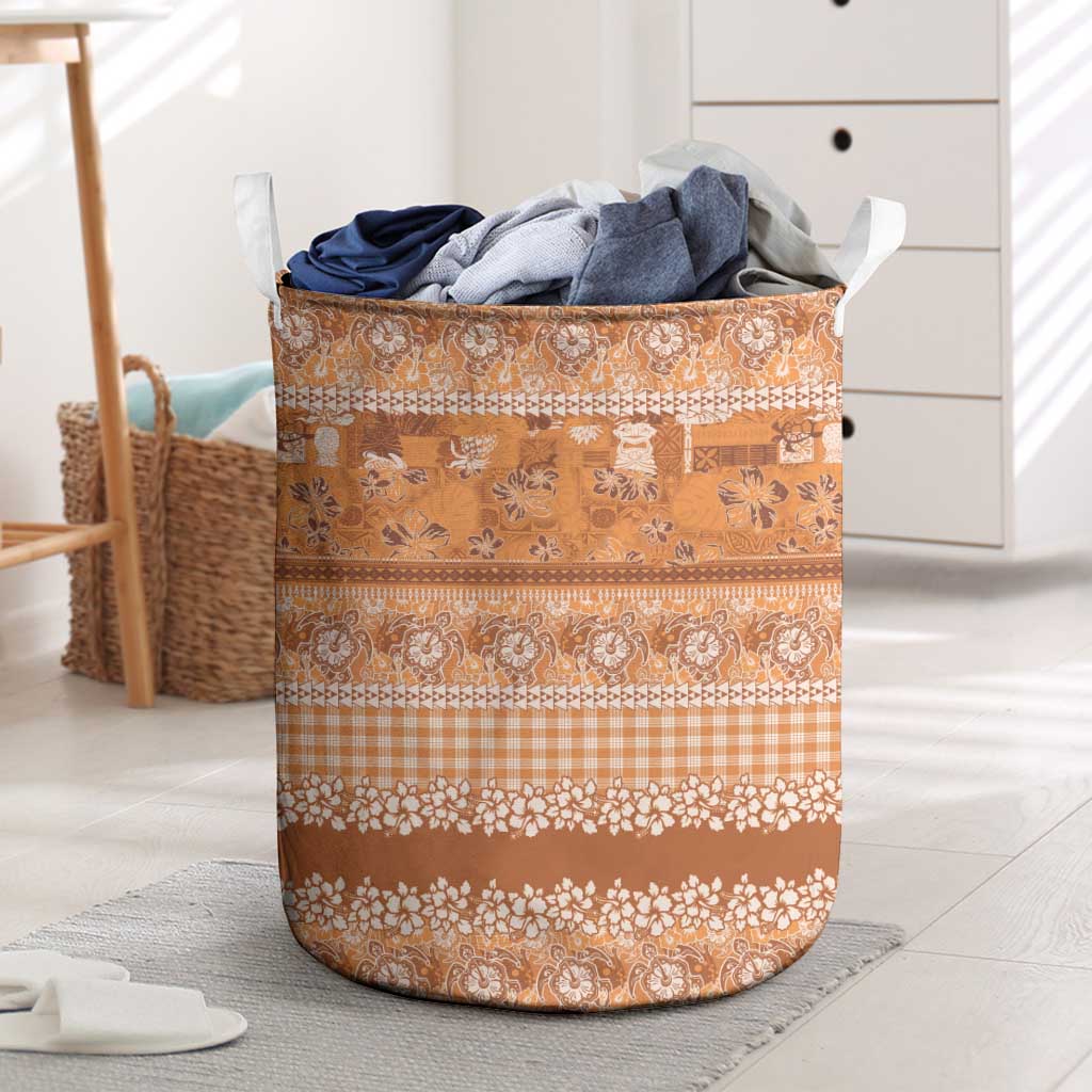 Hawaiian Hibiscus Honu Laundry Basket Gold Mele Kalikimaka Palaka Spirit - Polynesian Pride
