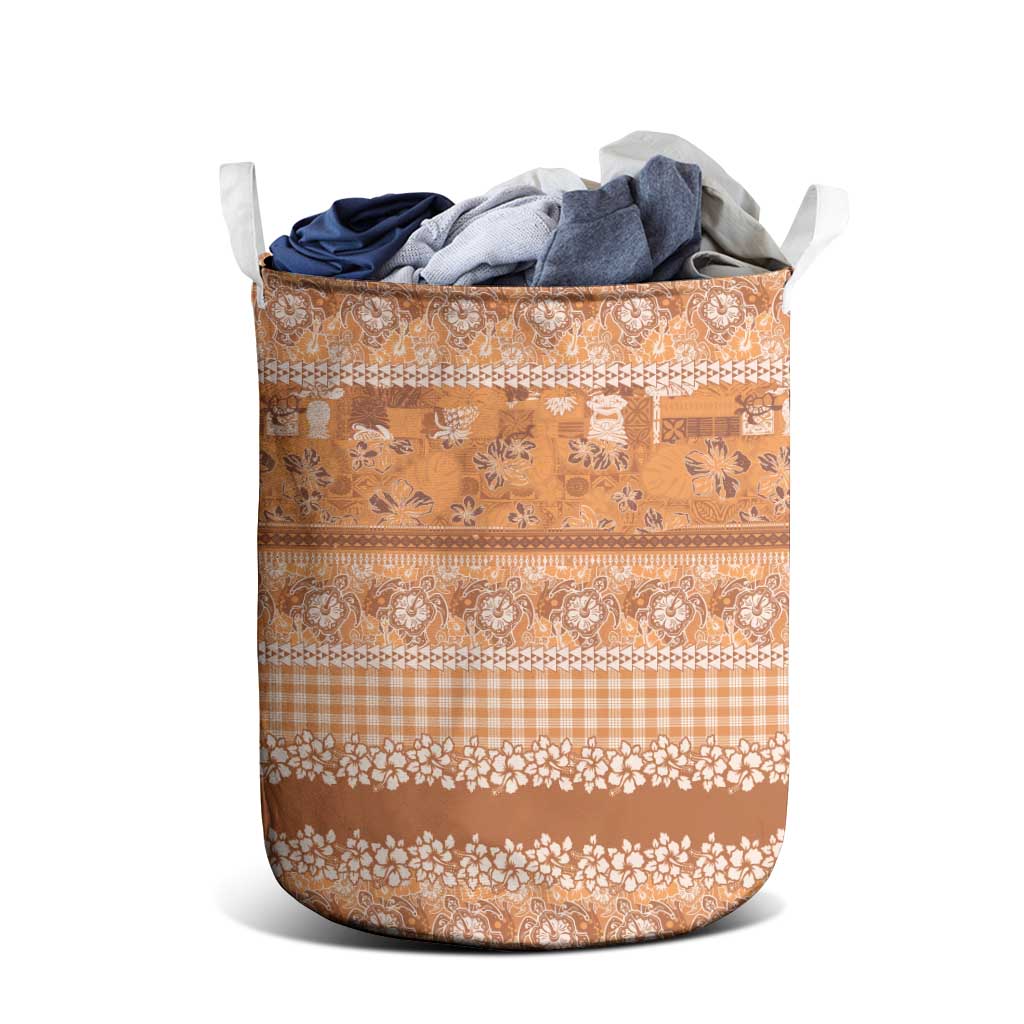Hawaiian Hibiscus Honu Laundry Basket Gold Mele Kalikimaka Palaka Spirit - Polynesian Pride