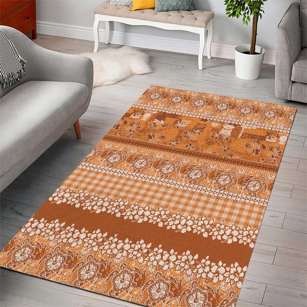 Hawaiian Hibiscus Honu Area Rug Gold Mele Kalikimaka Palaka Spirit - Polynesian Pride