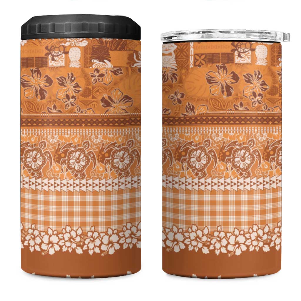 Hawaiian Hibiscus Honu 4 in 1 Can Cooler Tumbler Gold Mele Kalikimaka Palaka Spirit - Polynesian Pride