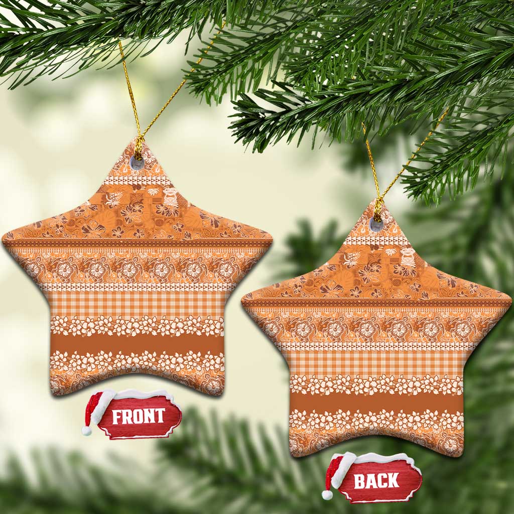 Hawaiian Hibiscus Honu Ceramic Ornament Gold Mele Kalikimaka Palaka Spirit - Polynesian Pride