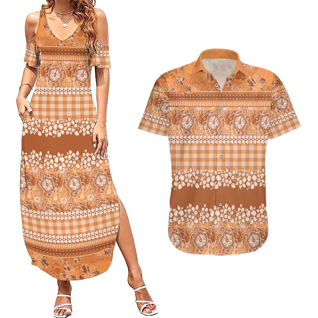 Hawaiian Hibiscus Honu Couples Matching Summer Maxi Dress and Hawaiian Shirt Gold Mele Kalikimaka Palaka Spirit - Polynesian Pride