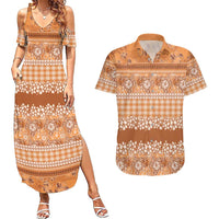 Hawaiian Hibiscus Honu Couples Matching Summer Maxi Dress and Hawaiian Shirt Gold Mele Kalikimaka Palaka Spirit LT9 Gold - Polynesian Pride
