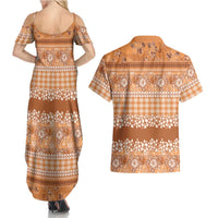 Hawaiian Hibiscus Honu Couples Matching Summer Maxi Dress and Hawaiian Shirt Gold Mele Kalikimaka Palaka Spirit LT9 - Polynesian Pride