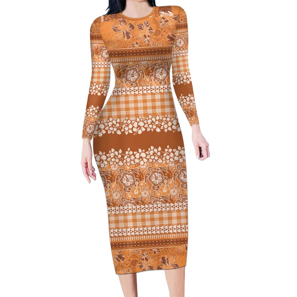 Hawaiian Hibiscus Honu Family Matching Long Sleeve Bodycon Dress and Hawaiian Shirt Gold Mele Kalikimaka Palaka Spirit - Polynesian Pride