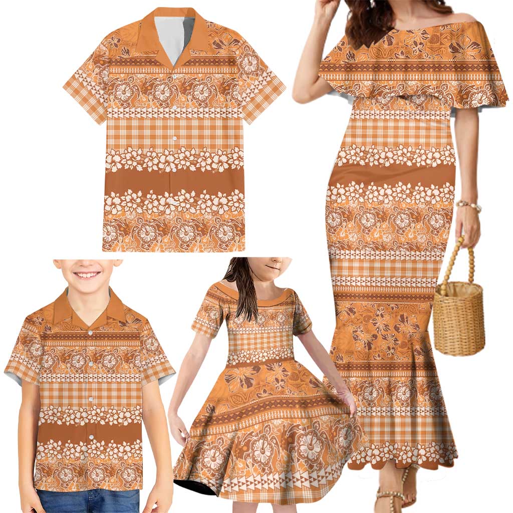 Hawaiian Hibiscus Honu Family Matching Mermaid Dress and Hawaiian Shirt Gold Mele Kalikimaka Palaka Spirit - Polynesian Pride