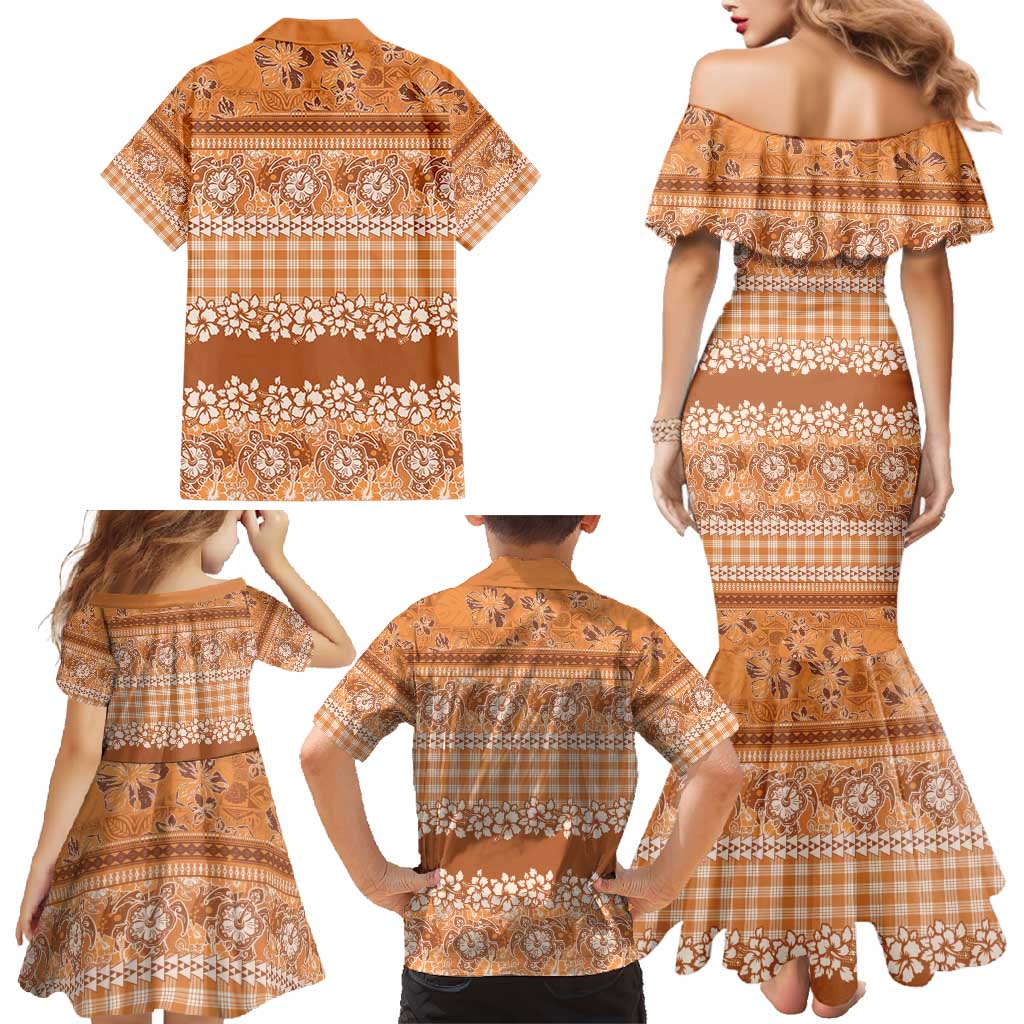 Hawaiian Hibiscus Honu Family Matching Mermaid Dress and Hawaiian Shirt Gold Mele Kalikimaka Palaka Spirit - Polynesian Pride