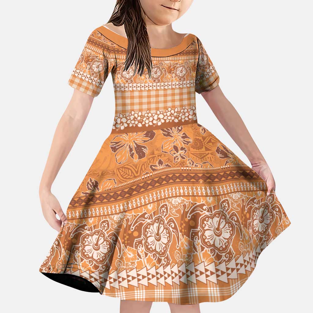 Hawaiian Hibiscus Honu Family Matching Puletasi and Hawaiian Shirt Gold Mele Kalikimaka Palaka Spirit LT9 Daughter's Dress Gold - Polynesian Pride