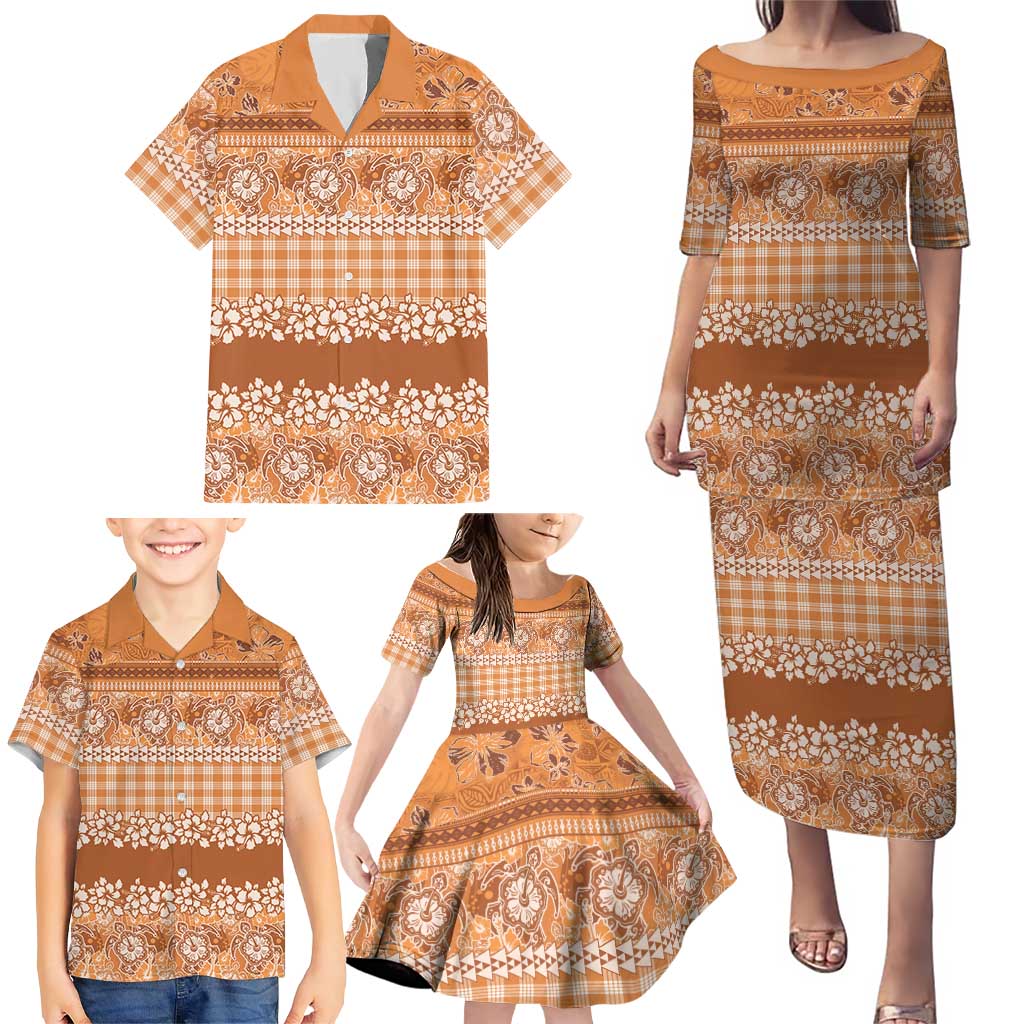 Hawaiian Hibiscus Honu Family Matching Puletasi and Hawaiian Shirt Gold Mele Kalikimaka Palaka Spirit LT9 - Polynesian Pride