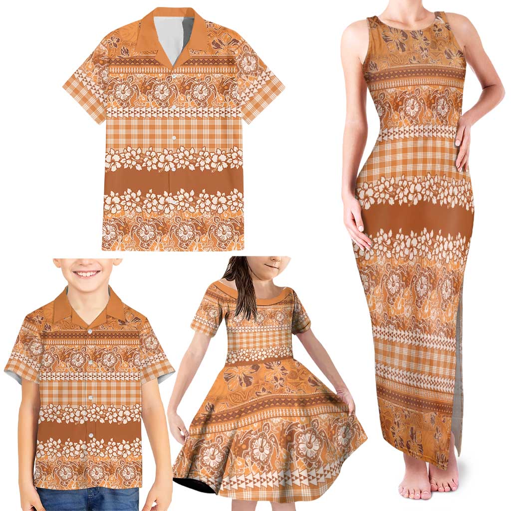Hawaiian Hibiscus Honu Family Matching Tank Maxi Dress and Hawaiian Shirt Gold Mele Kalikimaka Palaka Spirit - Polynesian Pride