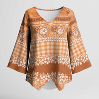 Hawaiian Hibiscus Honu Kimono Sleeve Blouse Gold Mele Kalikimaka Palaka Spirit - Polynesian Pride