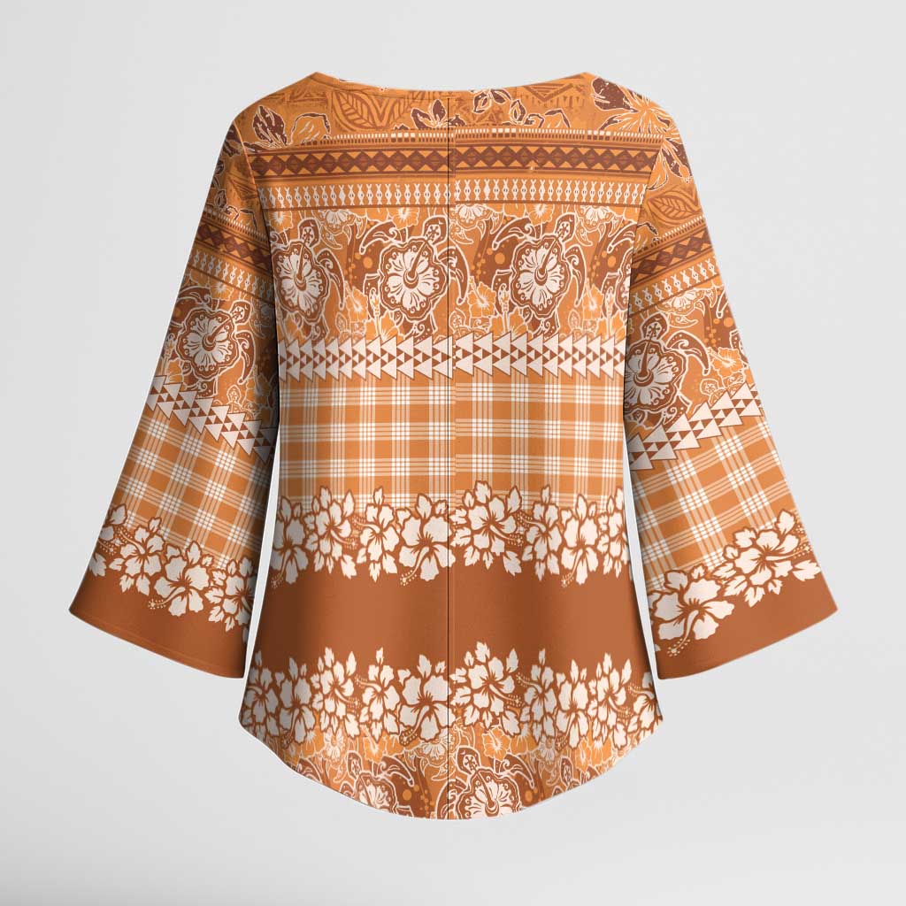 Hawaiian Hibiscus Honu Kimono Sleeve Blouse Gold Mele Kalikimaka Palaka Spirit - Polynesian Pride