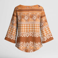 Hawaiian Hibiscus Honu Kimono Sleeve Blouse Gold Mele Kalikimaka Palaka Spirit - Polynesian Pride