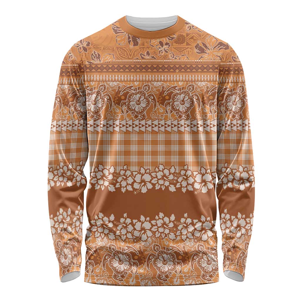 Hawaiian Hibiscus Honu Long Sleeve Shirt Gold Mele Kalikimaka Palaka Spirit - Polynesian Pride