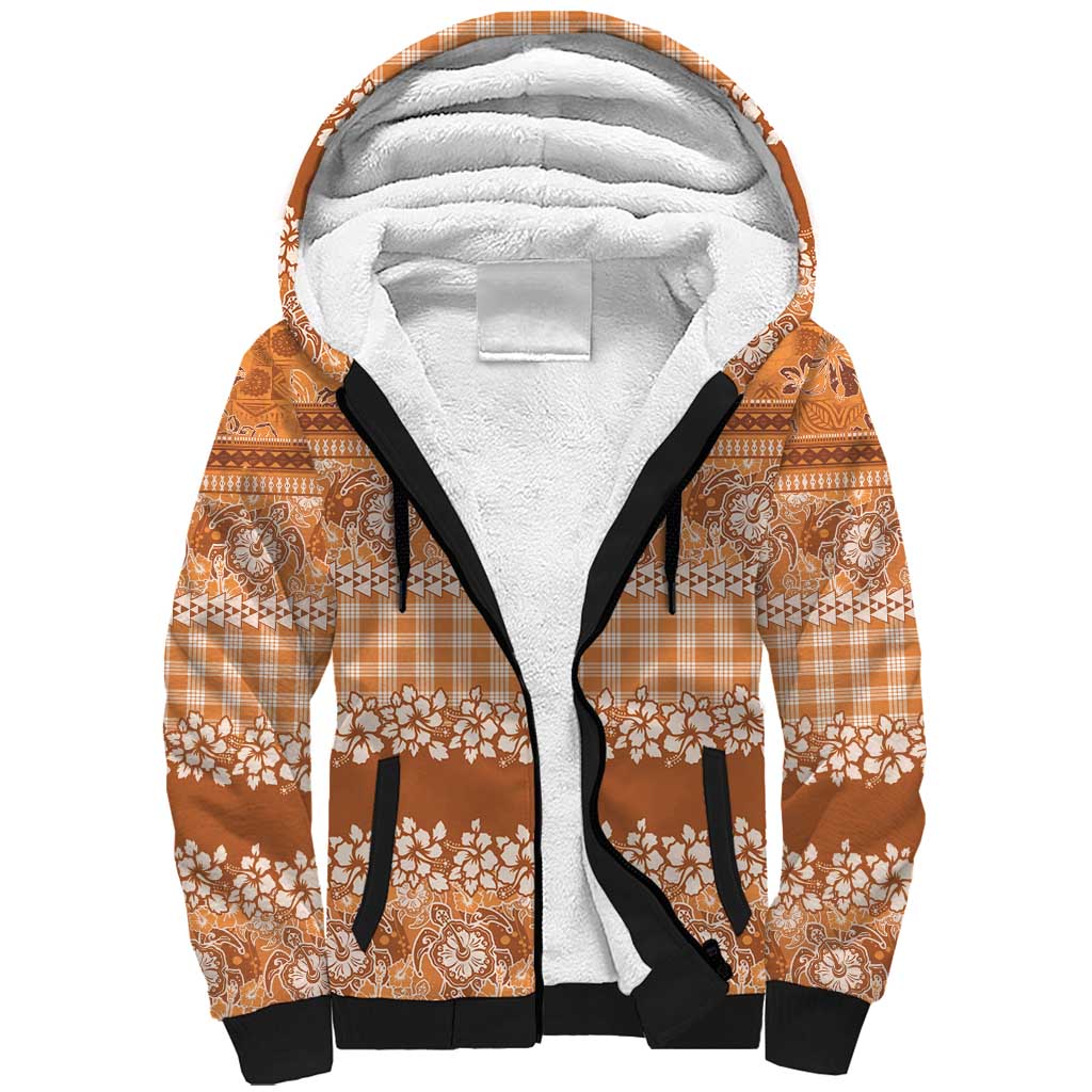 Hawaiian Hibiscus Honu Sherpa Hoodie Gold Mele Kalikimaka Palaka Spirit - Polynesian Pride
