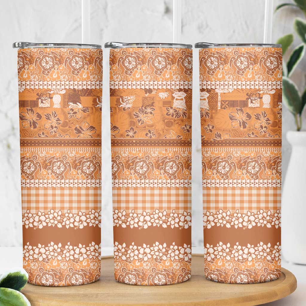 Hawaiian Hibiscus Honu Skinny Tumbler Gold Mele Kalikimaka Palaka Spirit - Polynesian Pride