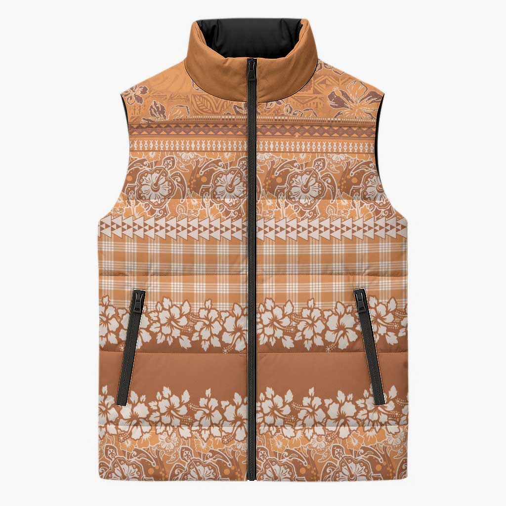 Hawaiian Hibiscus Honu Sleeveless Puffer Jacket Gold Mele Kalikimaka Palaka Spirit - Polynesian Pride
