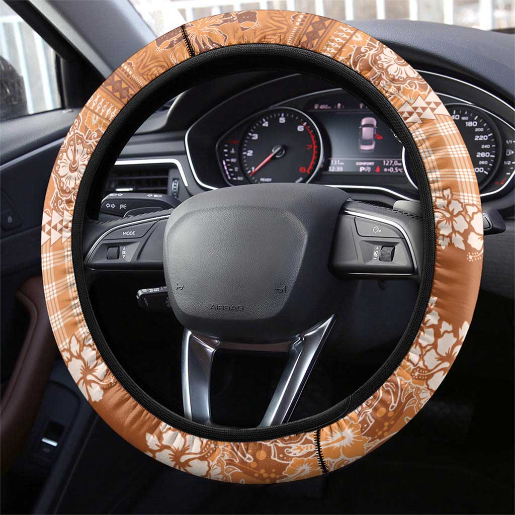 Hawaiian Hibiscus Honu Steering Wheel Cover Gold Mele Kalikimaka Palaka Spirit - Polynesian Pride