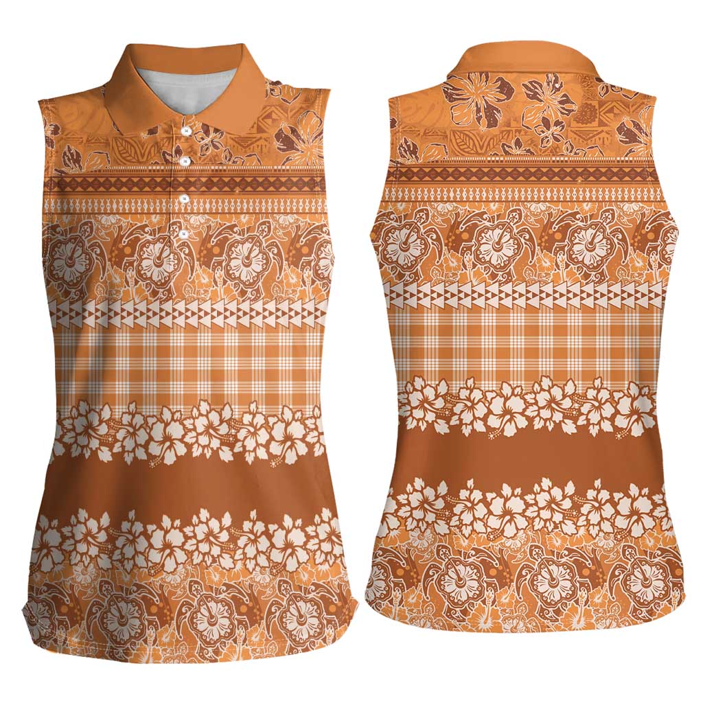 Hawaiian Hibiscus Honu Women Sleeveless Polo Shirt Gold Mele Kalikimaka Palaka Spirit - Polynesian Pride