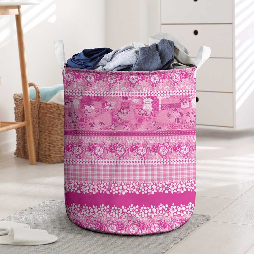 Hawaiian Hibiscus Honu Laundry Basket Pink Mele Kalikimaka Palaka Spirit - Polynesian Pride