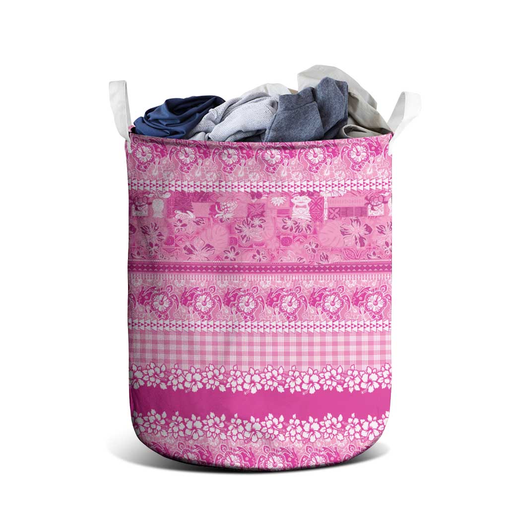 Hawaiian Hibiscus Honu Laundry Basket Pink Mele Kalikimaka Palaka Spirit - Polynesian Pride