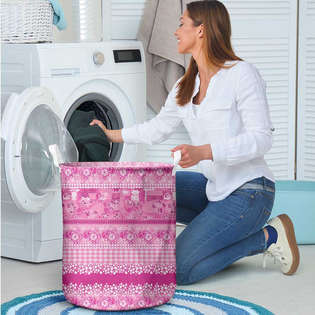 Hawaiian Hibiscus Honu Laundry Basket Pink Mele Kalikimaka Palaka Spirit - Polynesian Pride