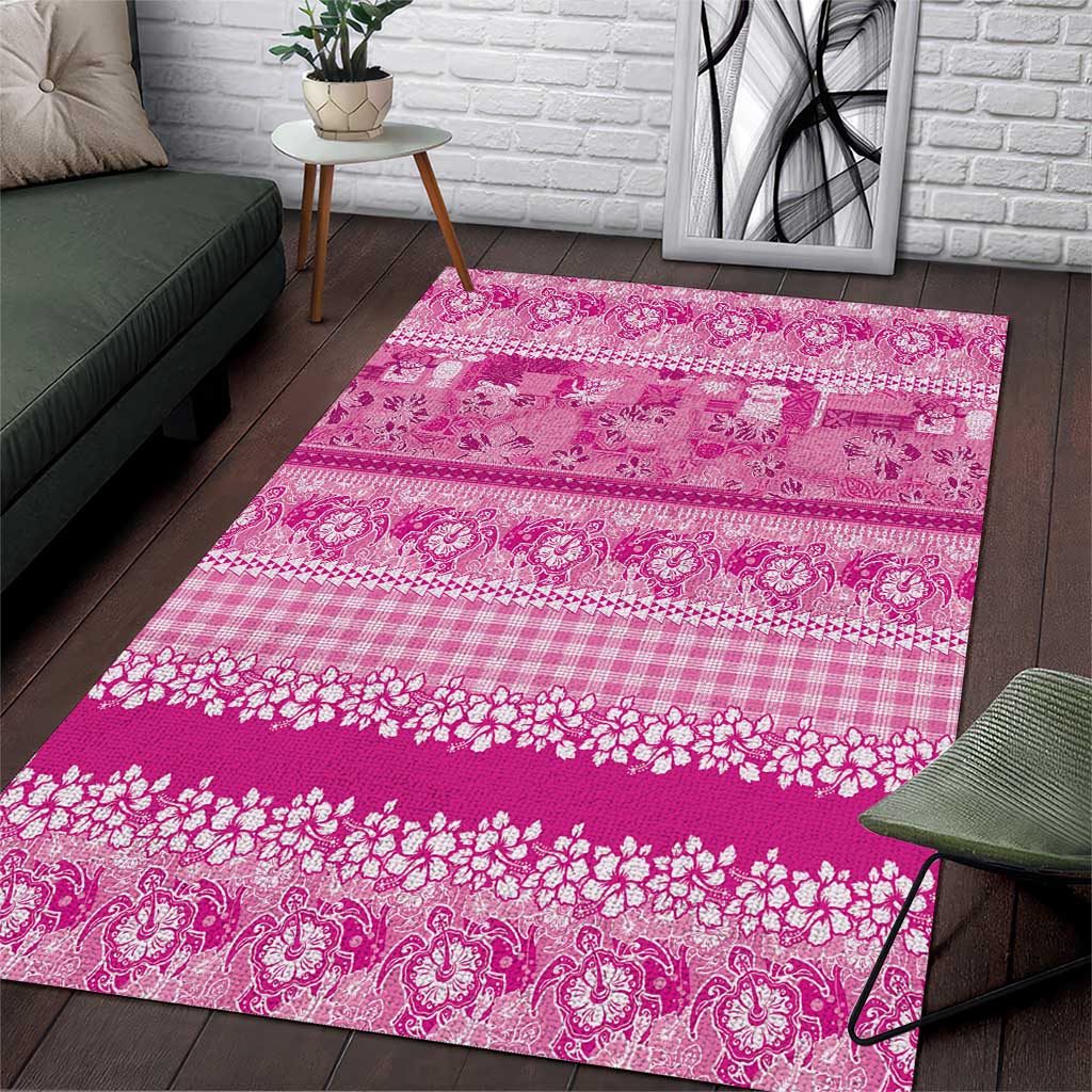 Hawaiian Hibiscus Honu Area Rug Pink Mele Kalikimaka Palaka Spirit - Polynesian Pride