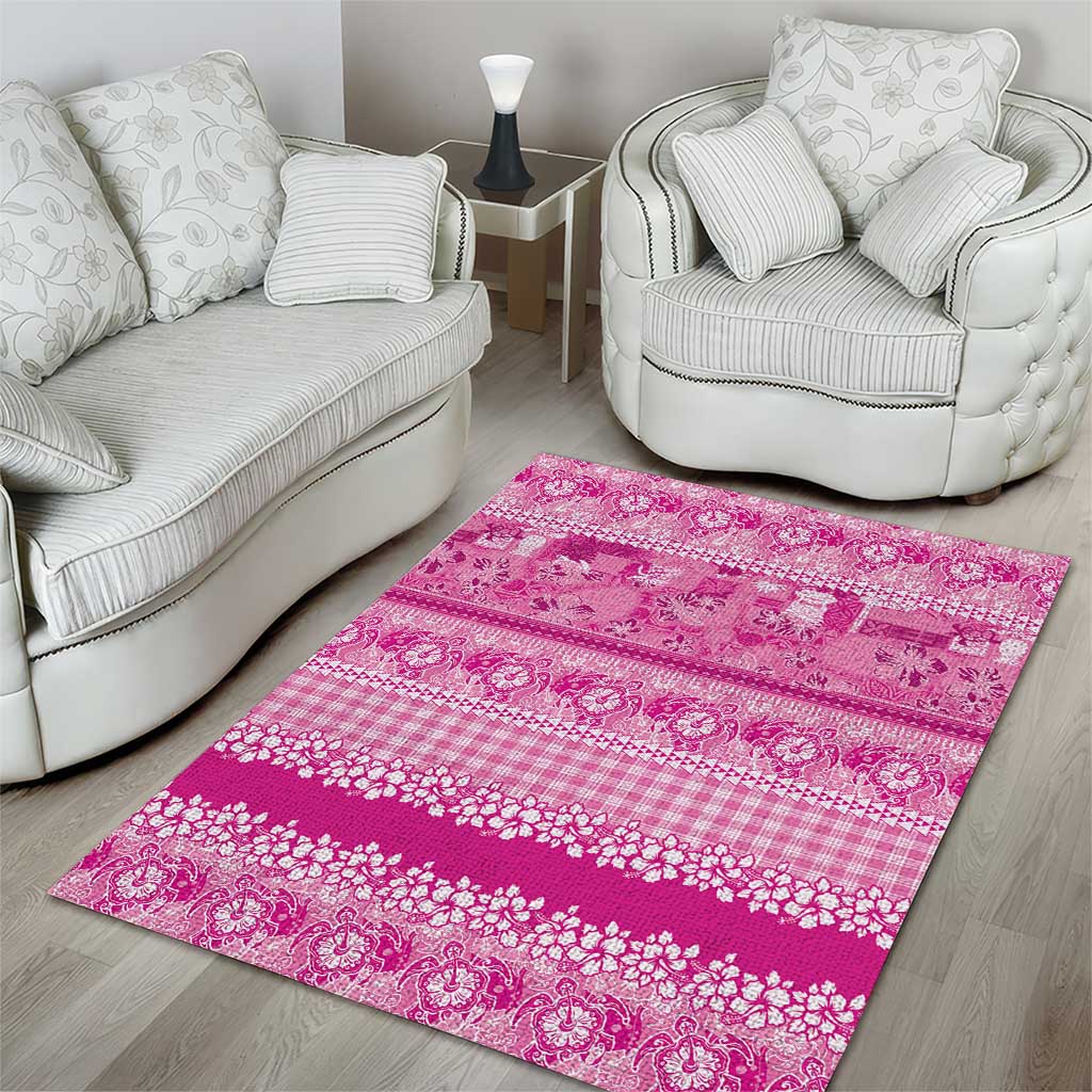 Hawaiian Hibiscus Honu Area Rug Pink Mele Kalikimaka Palaka Spirit - Polynesian Pride
