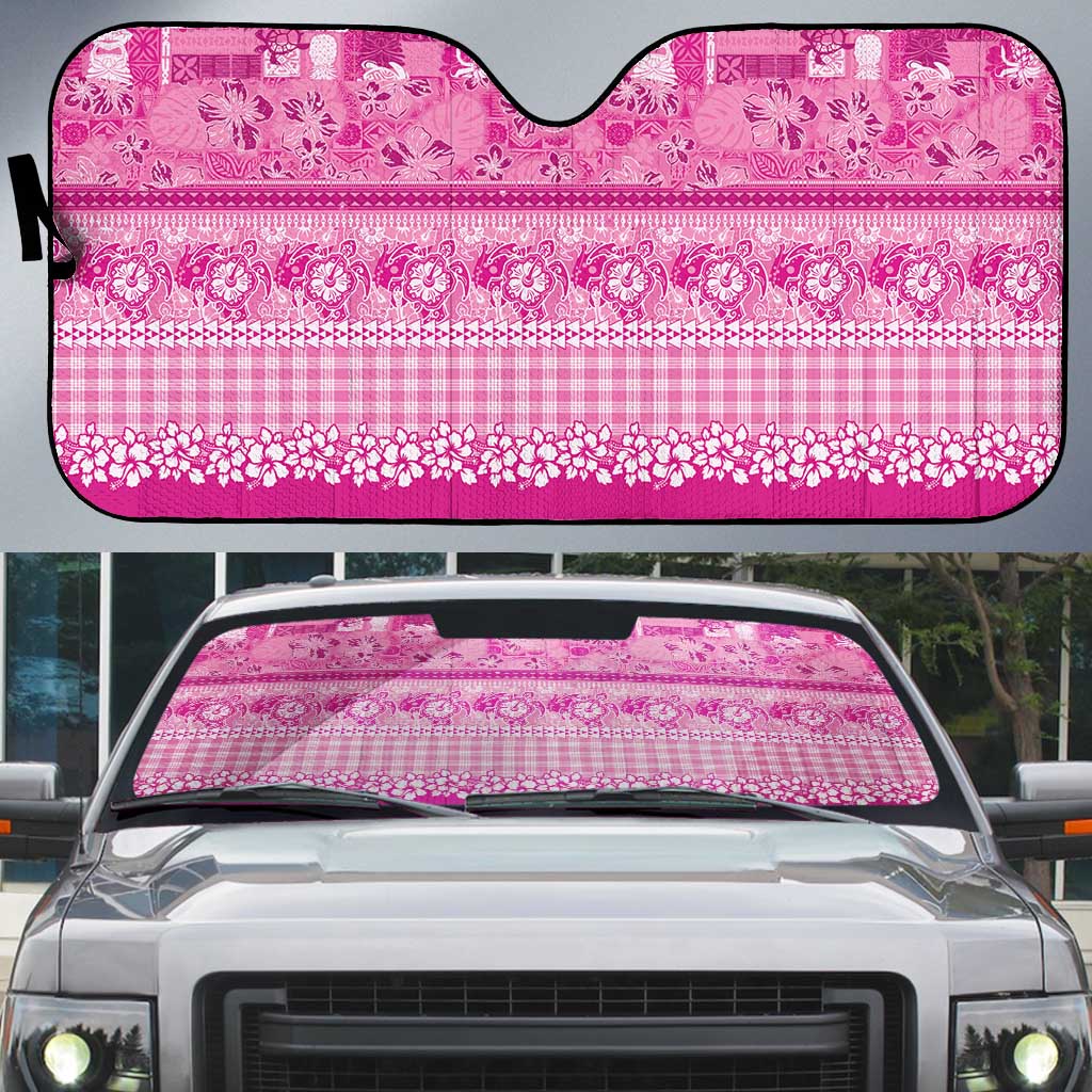 Hawaiian Hibiscus Honu Auto Sun Shade Pink Mele Kalikimaka Palaka Spirit - Polynesian Pride