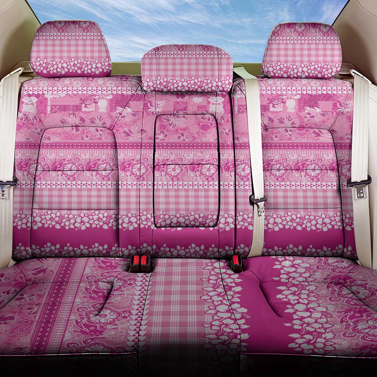 Hawaiian Hibiscus Honu Back Car Seat Cover Pink Mele Kalikimaka Palaka Spirit - Polynesian Pride