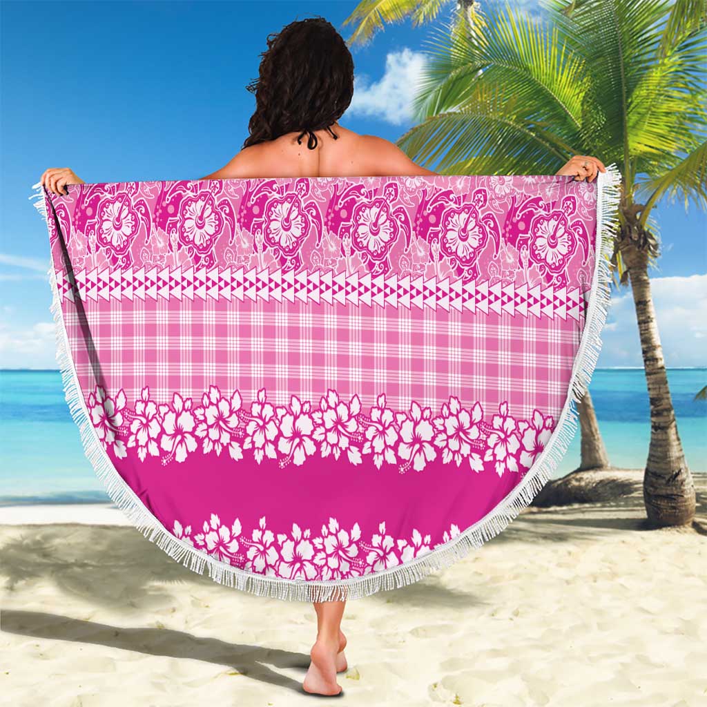 Hawaiian Hibiscus Honu Beach Blanket Pink Mele Kalikimaka Palaka Spirit - Polynesian Pride
