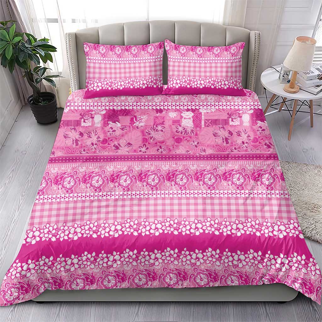 Hawaiian Hibiscus Honu Bedding Set Pink Mele Kalikimaka Palaka Spirit - Polynesian Pride